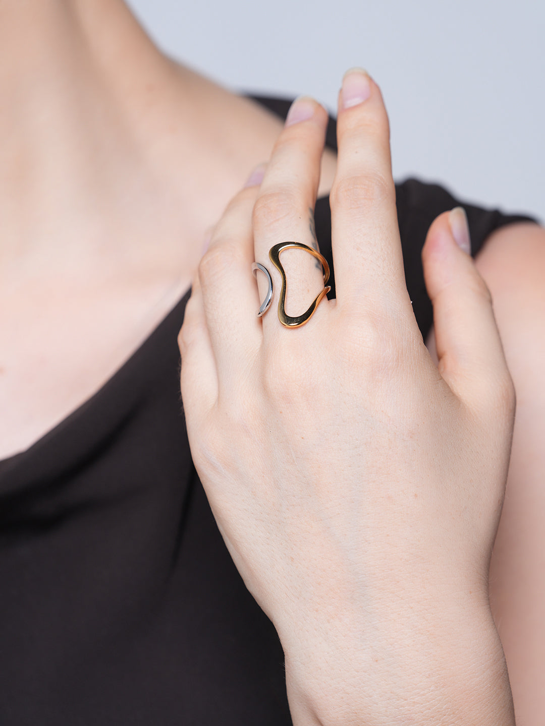 Two-Tone Abstract Open Ring