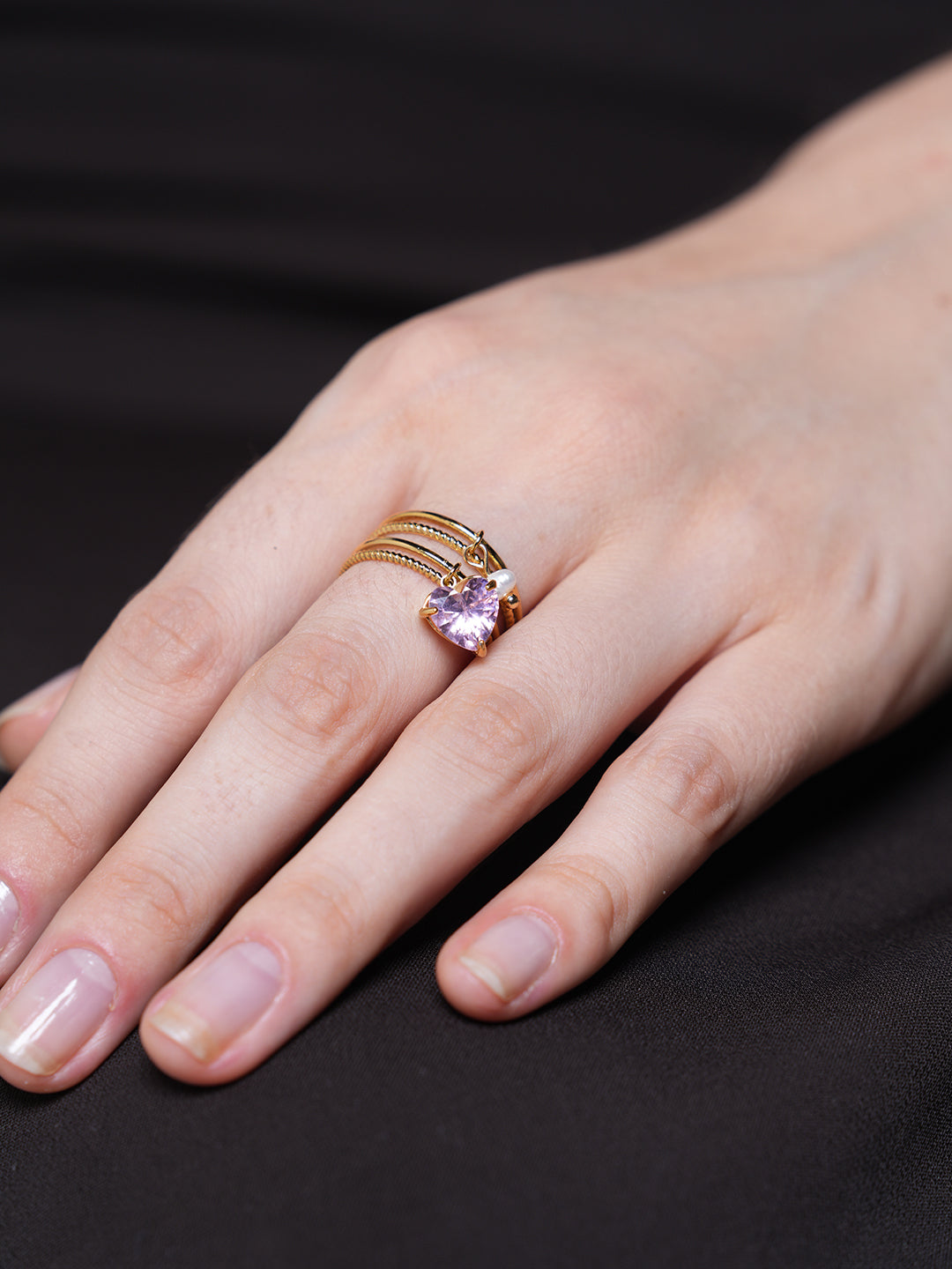 Pink Heart Charm Ring