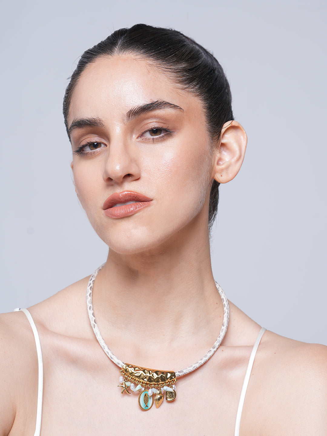 Simulated Pearl Starfish Conch Pendant Necklace