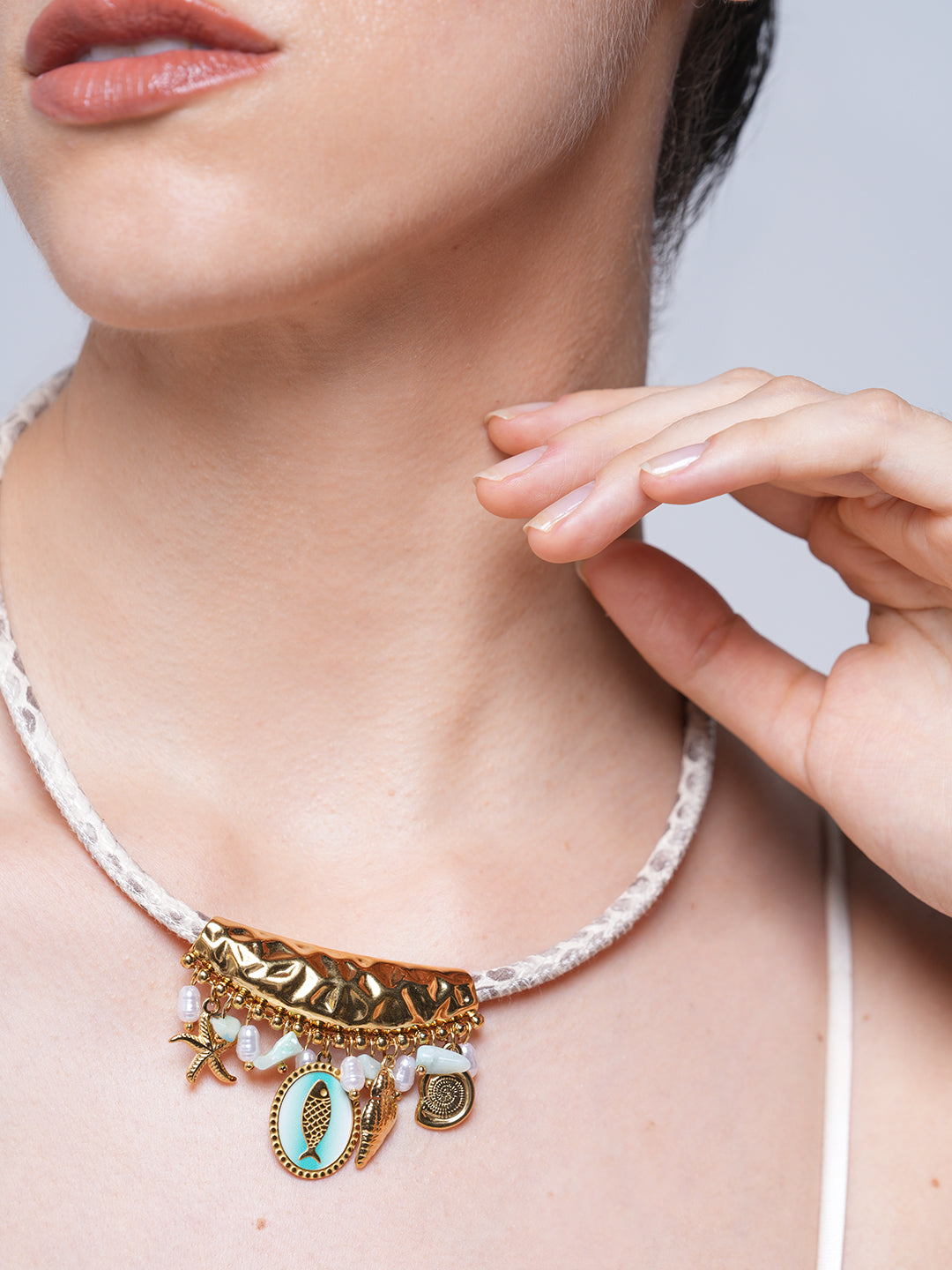 Simulated Pearl Starfish Conch Pendant Necklace