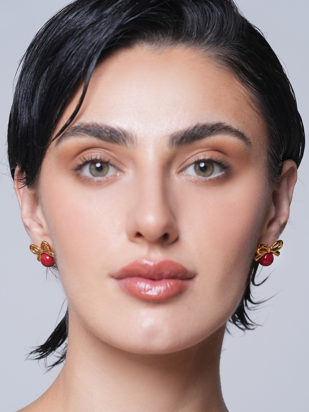 Glass Stone Pearl Bow Earrings