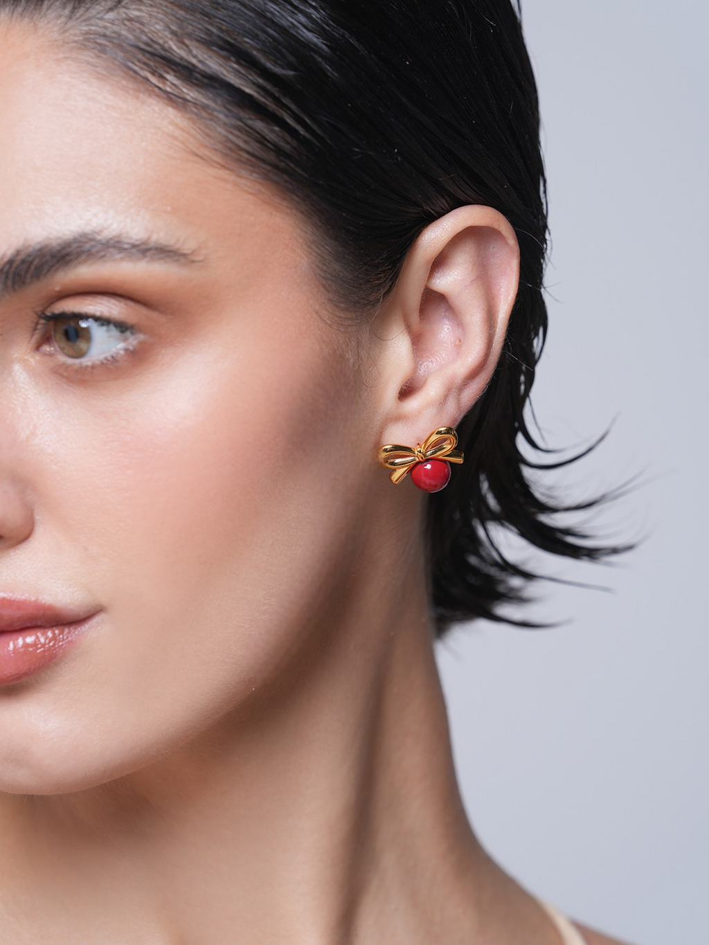 Glass Stone Pearl Bow Earrings