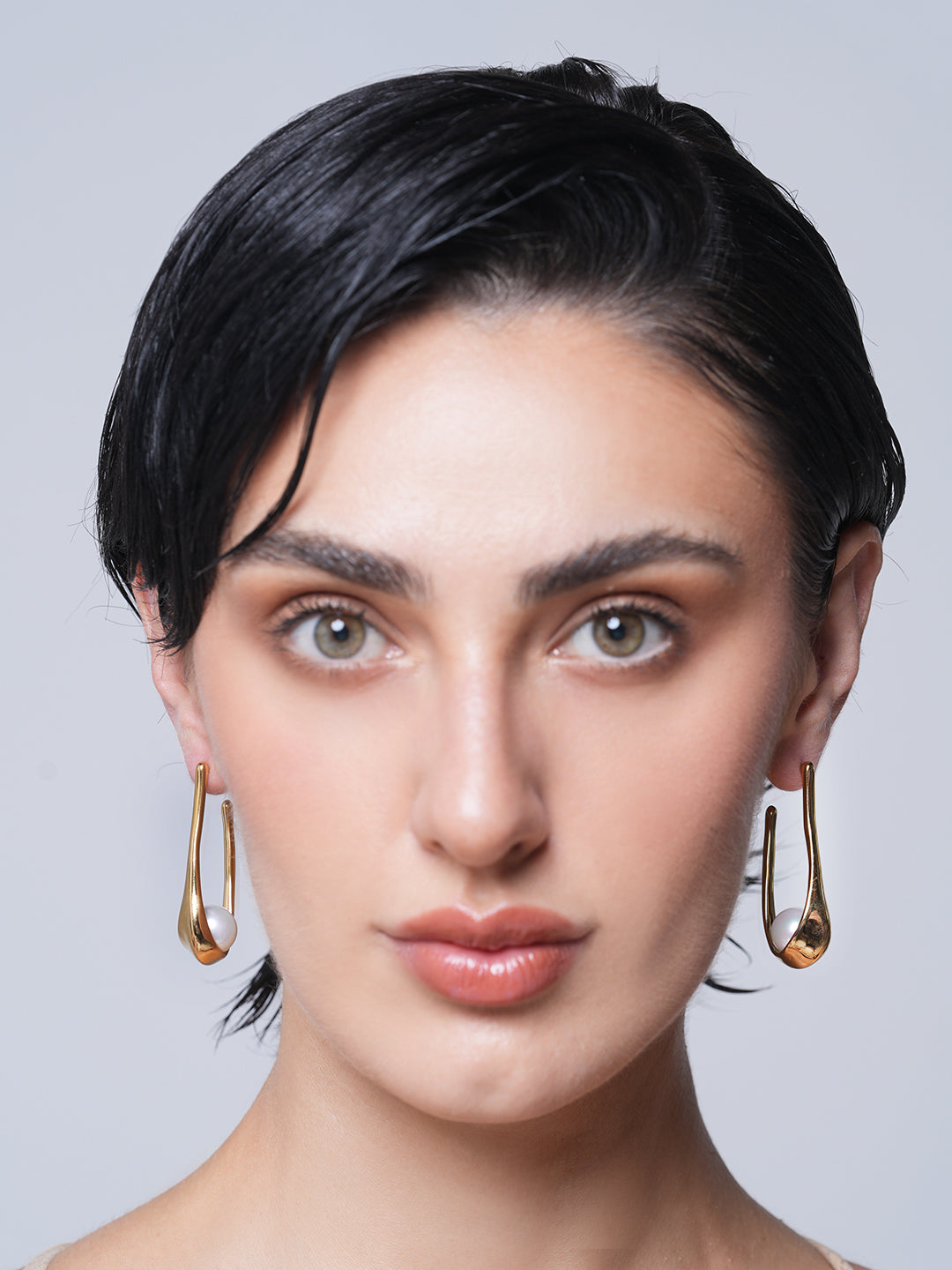 Pearls Geometric Huggie Earrings
