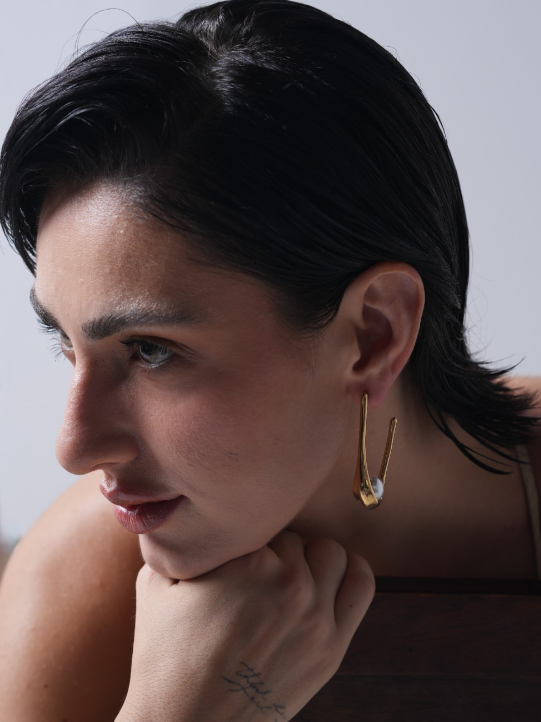 Pearls Geometric Huggie Earrings