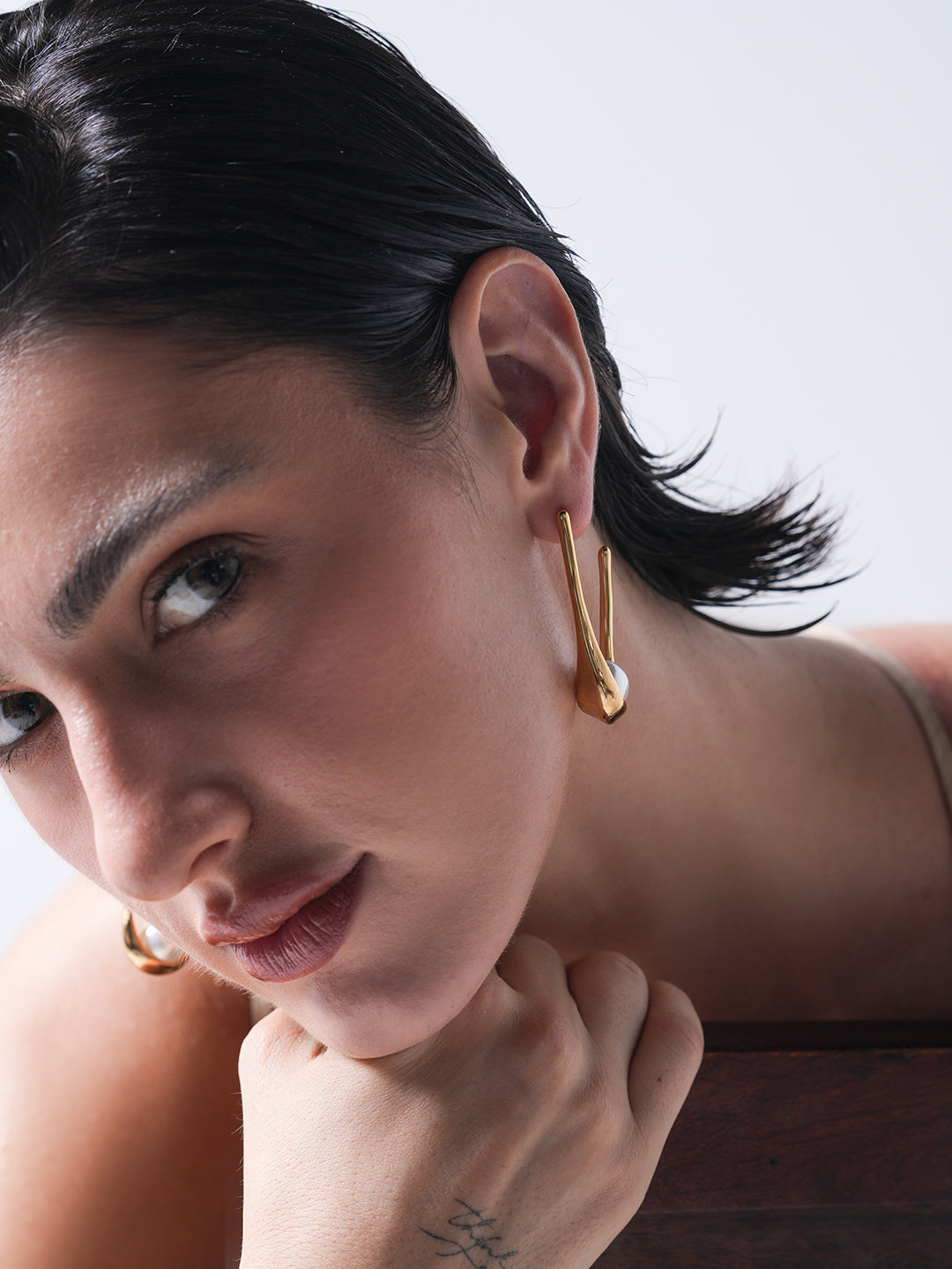 Pearls Geometric Huggie Earrings