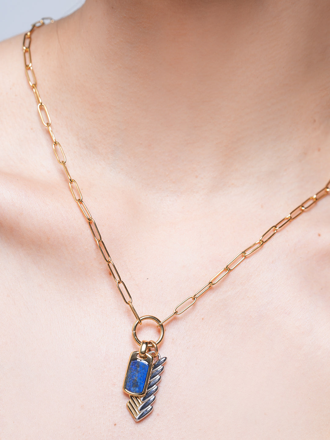 Gold and Silver Color-Block Woven Pendant Necklace