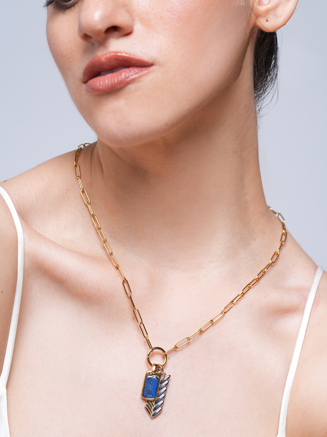 Gold and Silver Color-Block Woven Pendant Necklace