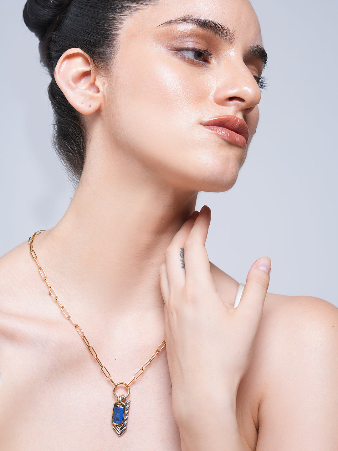 Gold and Silver Color-Block Woven Pendant Necklace