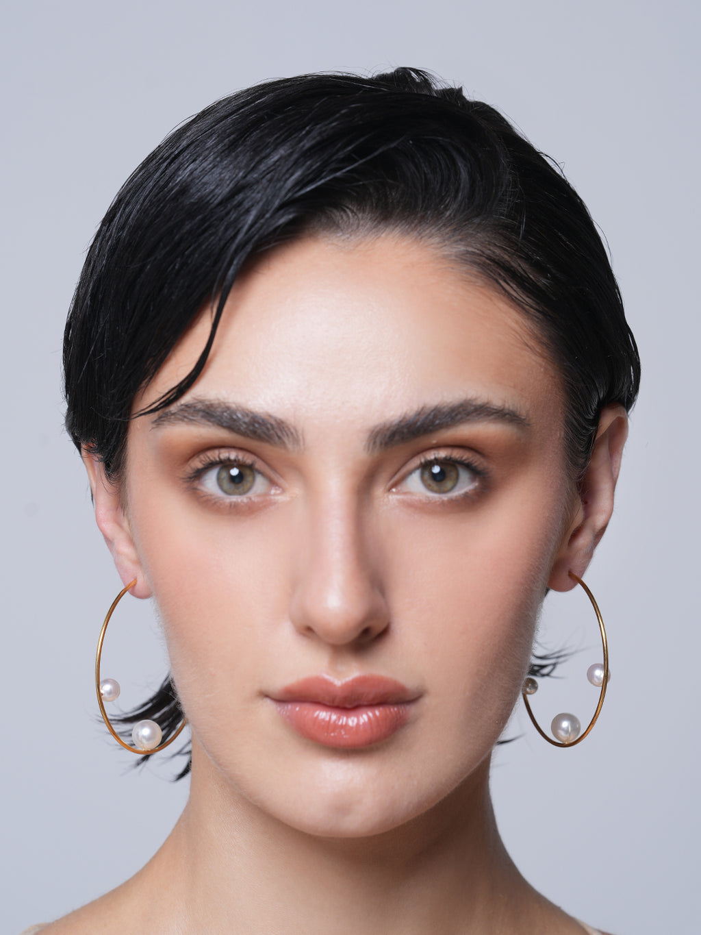 Geometric Pearl Line Hoop Earrings