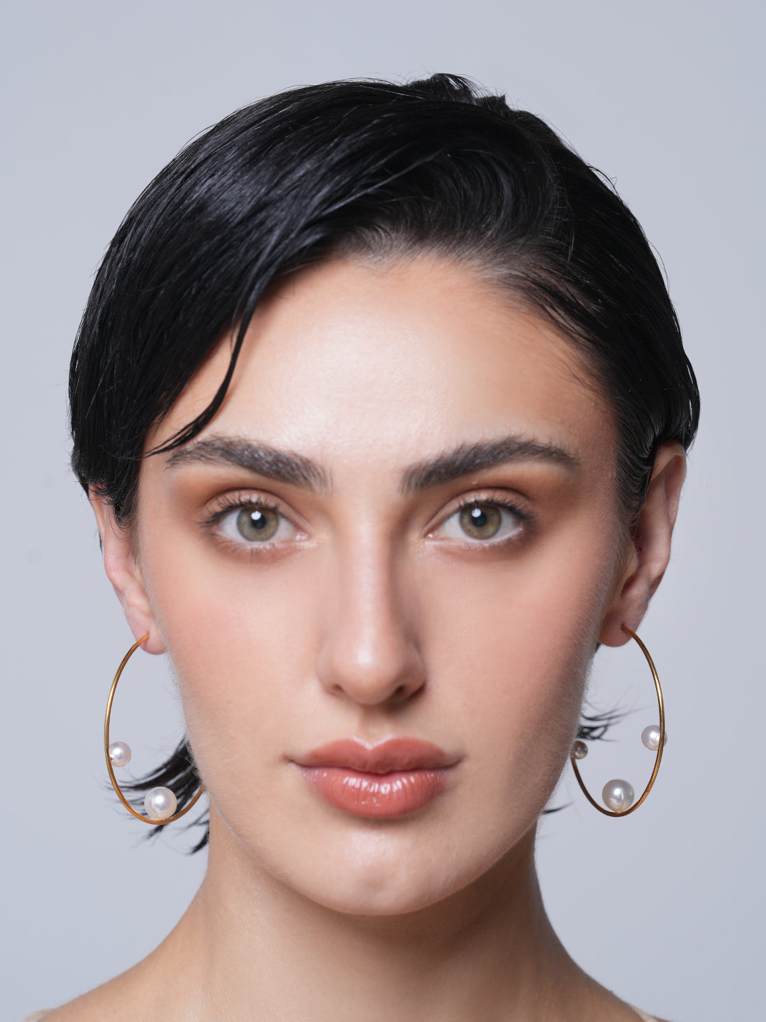 Geometric Pearl Line Hoop Earrings