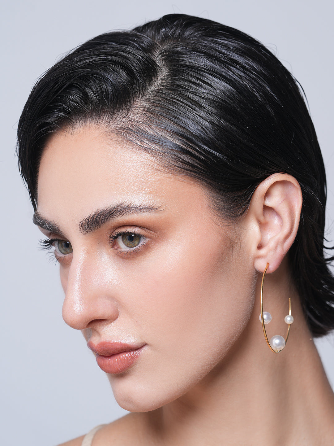 Geometric Pearl Line Hoop Earrings