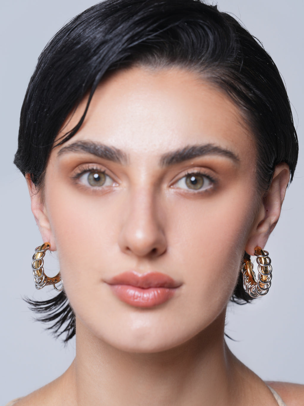 C Shaped Small Circle Mixed Color Earrings