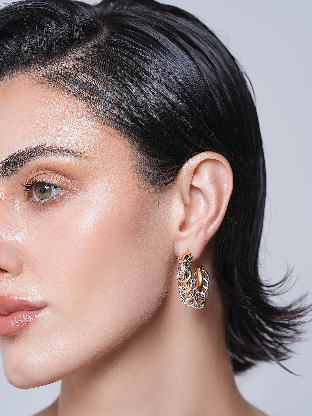 C Shaped Small Circle Mixed Color Earrings