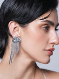 Silver Rhinestone Tassel Earrings