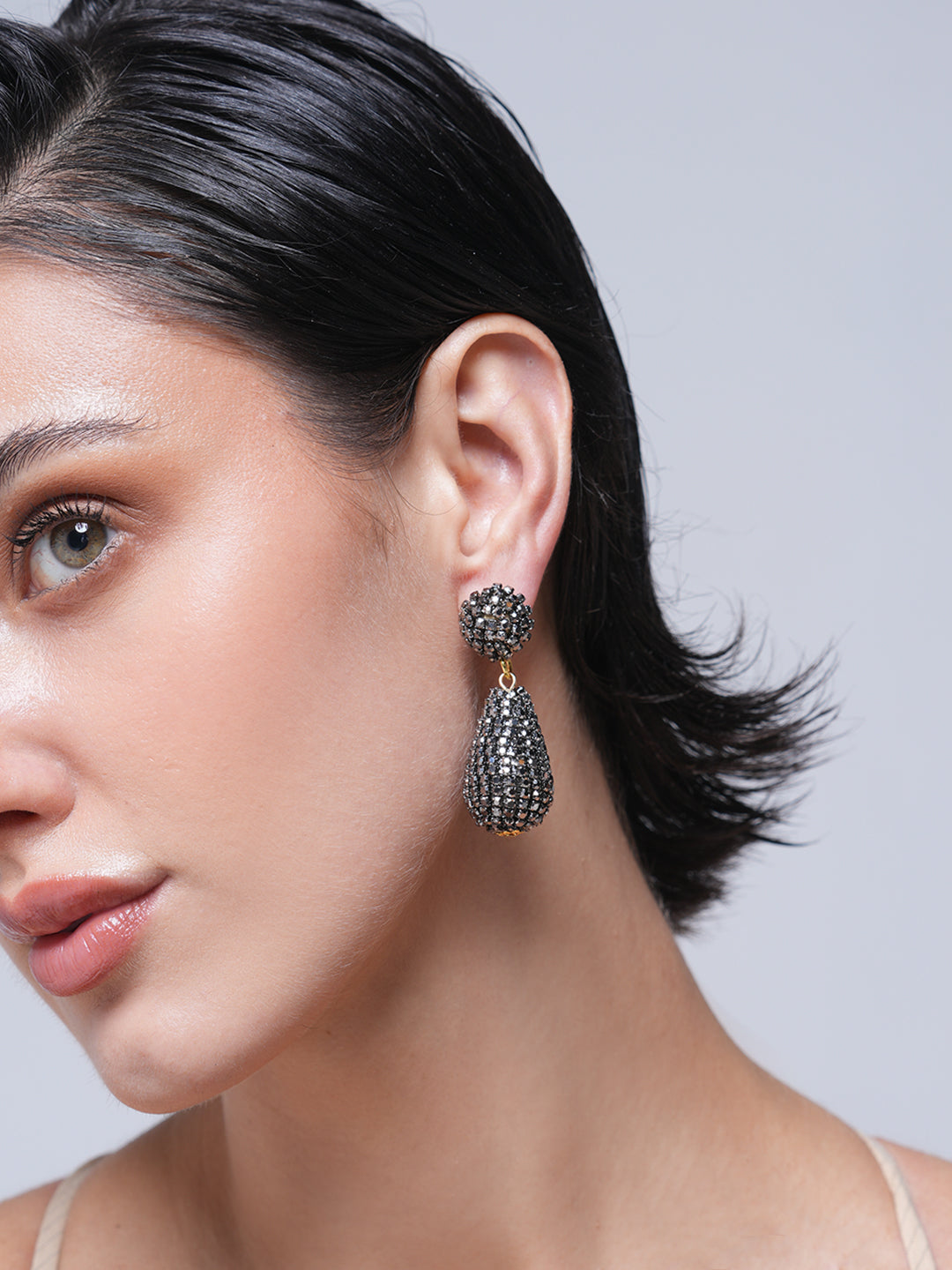 Designer Black Rhinestone Earrings