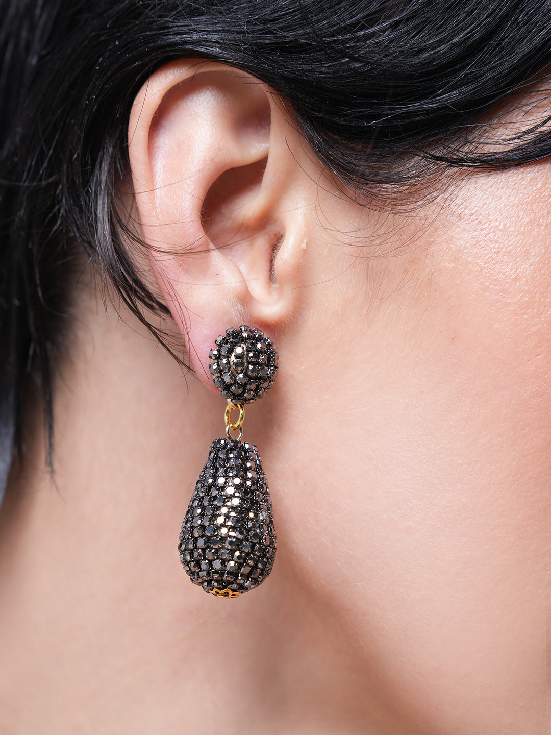 Designer Black Rhinestone Earrings