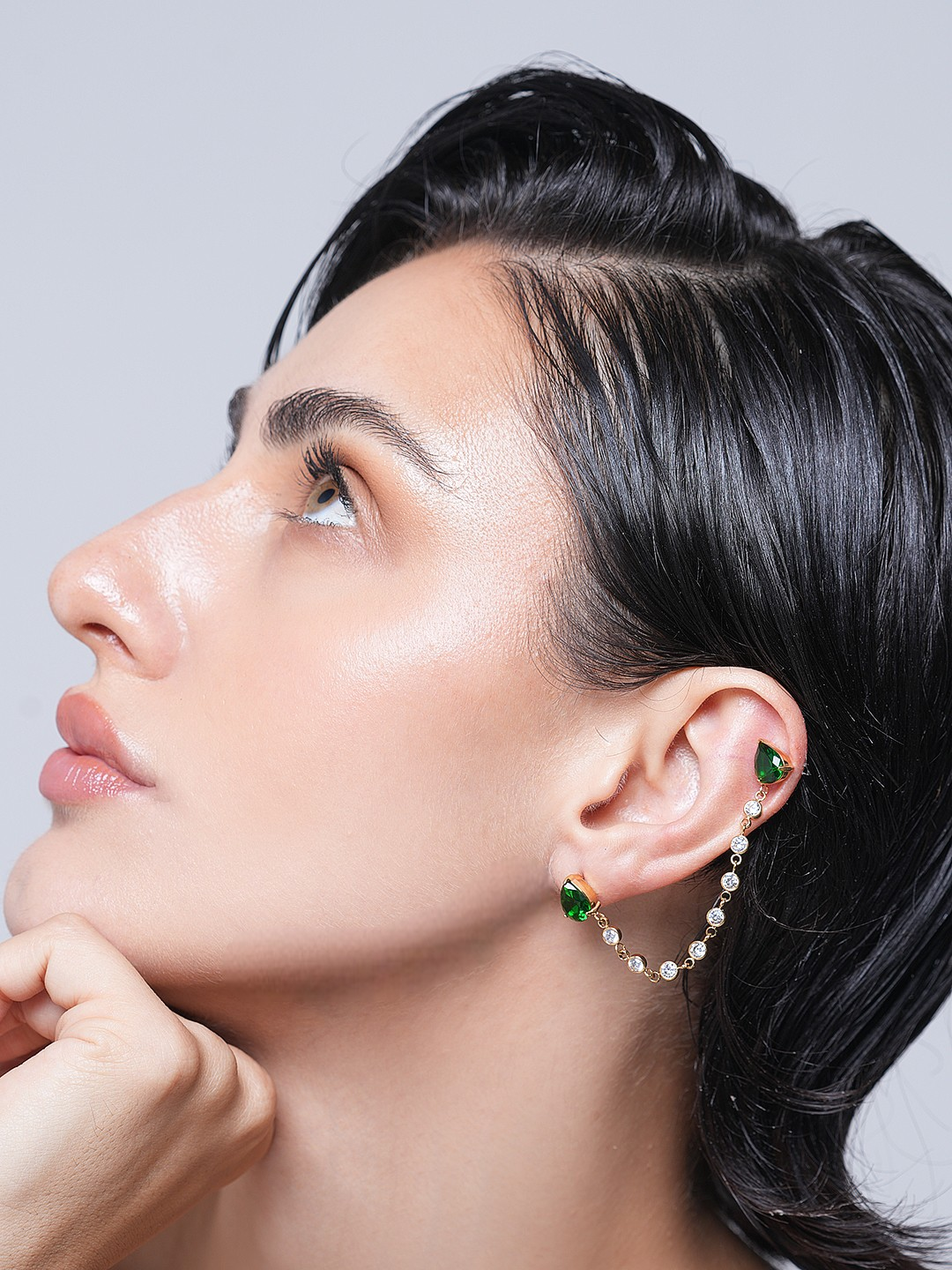 Delicate Green White Shiny Cubic Zirconia Chain Earrings
