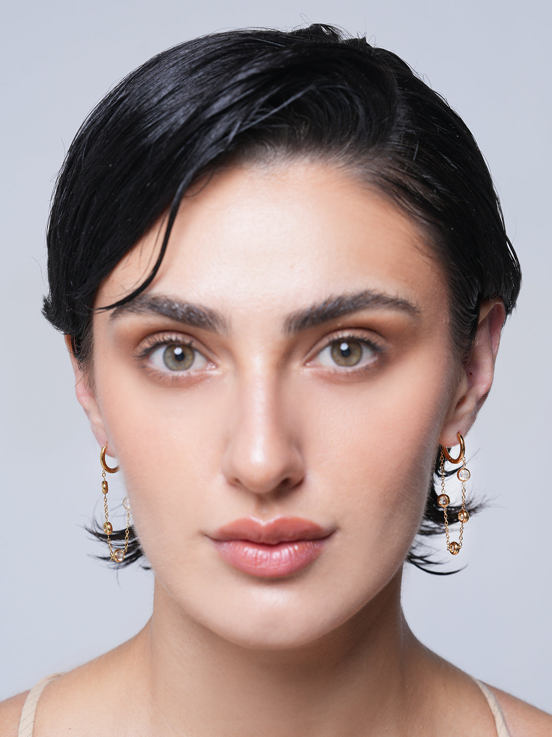 Round Hoop Zircon Chain Earrings