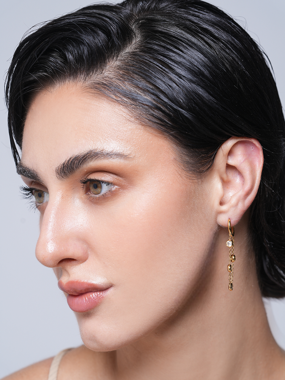 Round Hoop Zircon Chain Earrings
