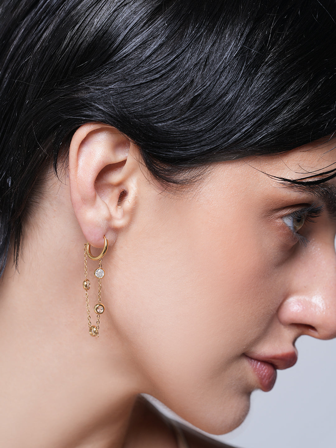 Round Hoop Zircon Chain Earrings