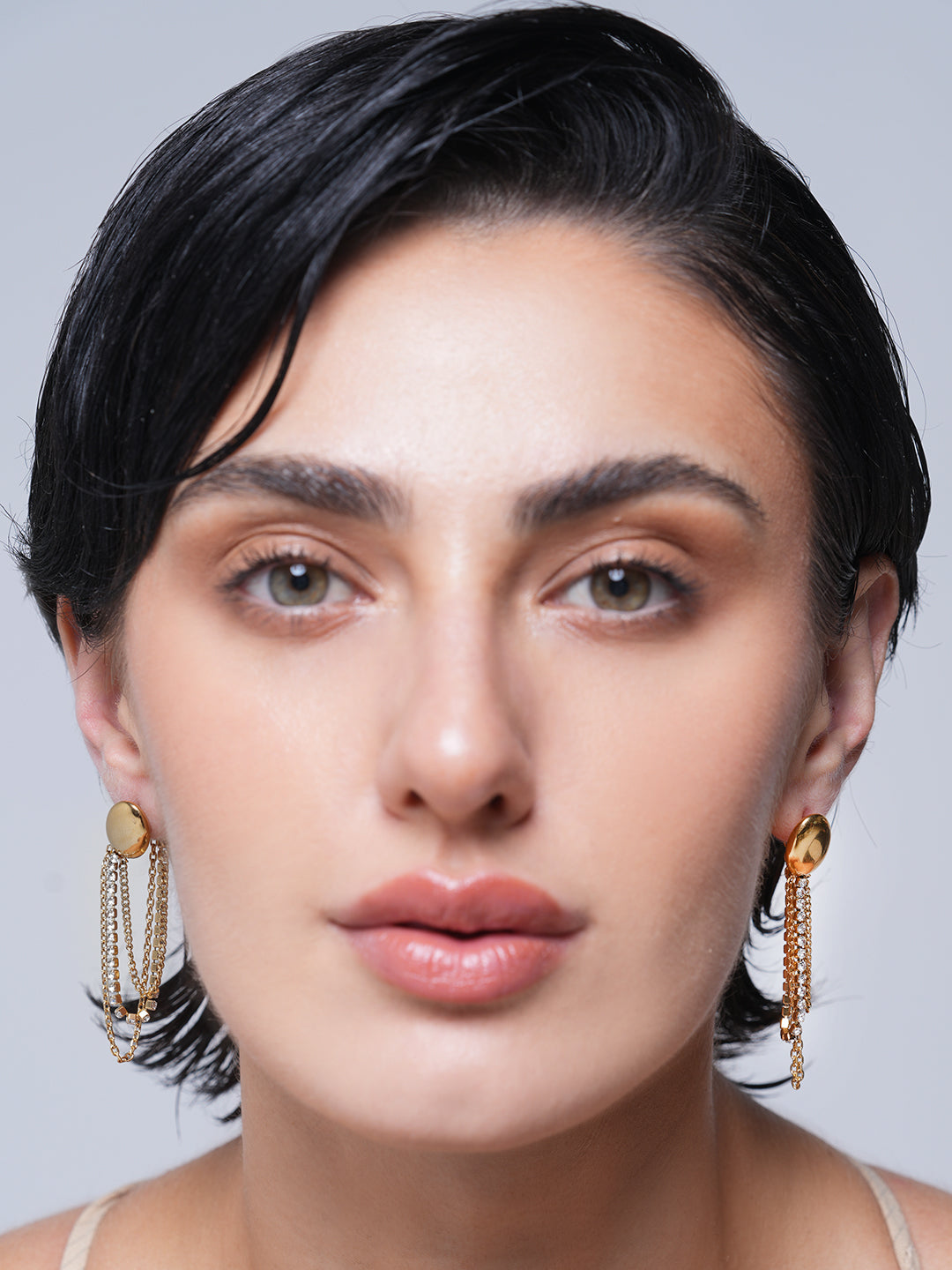 Long Drop Tassel Zircon Chain Earrings