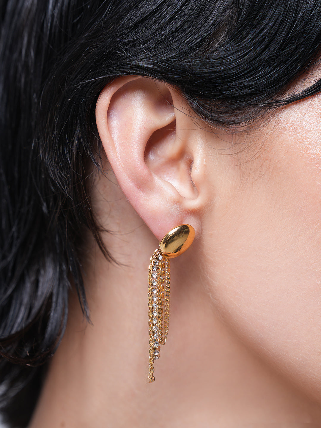 Long Drop Tassel Zircon Chain Earrings