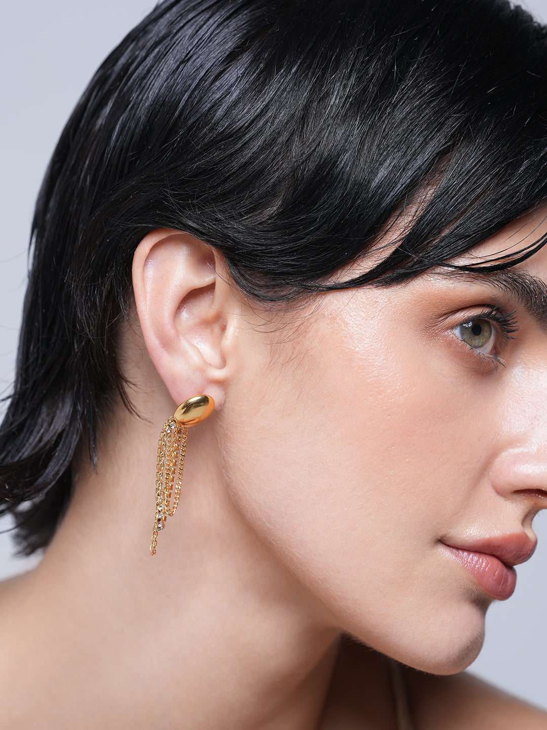 Long Drop Tassel Zircon Chain Earrings