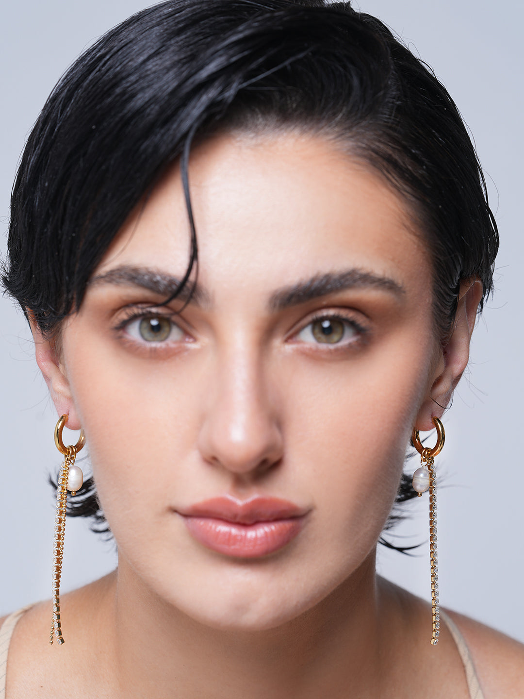 Pearl Zircon Chain Earrings