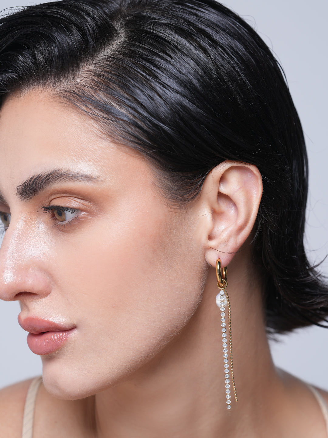 Pearl Zircon Chain Earrings