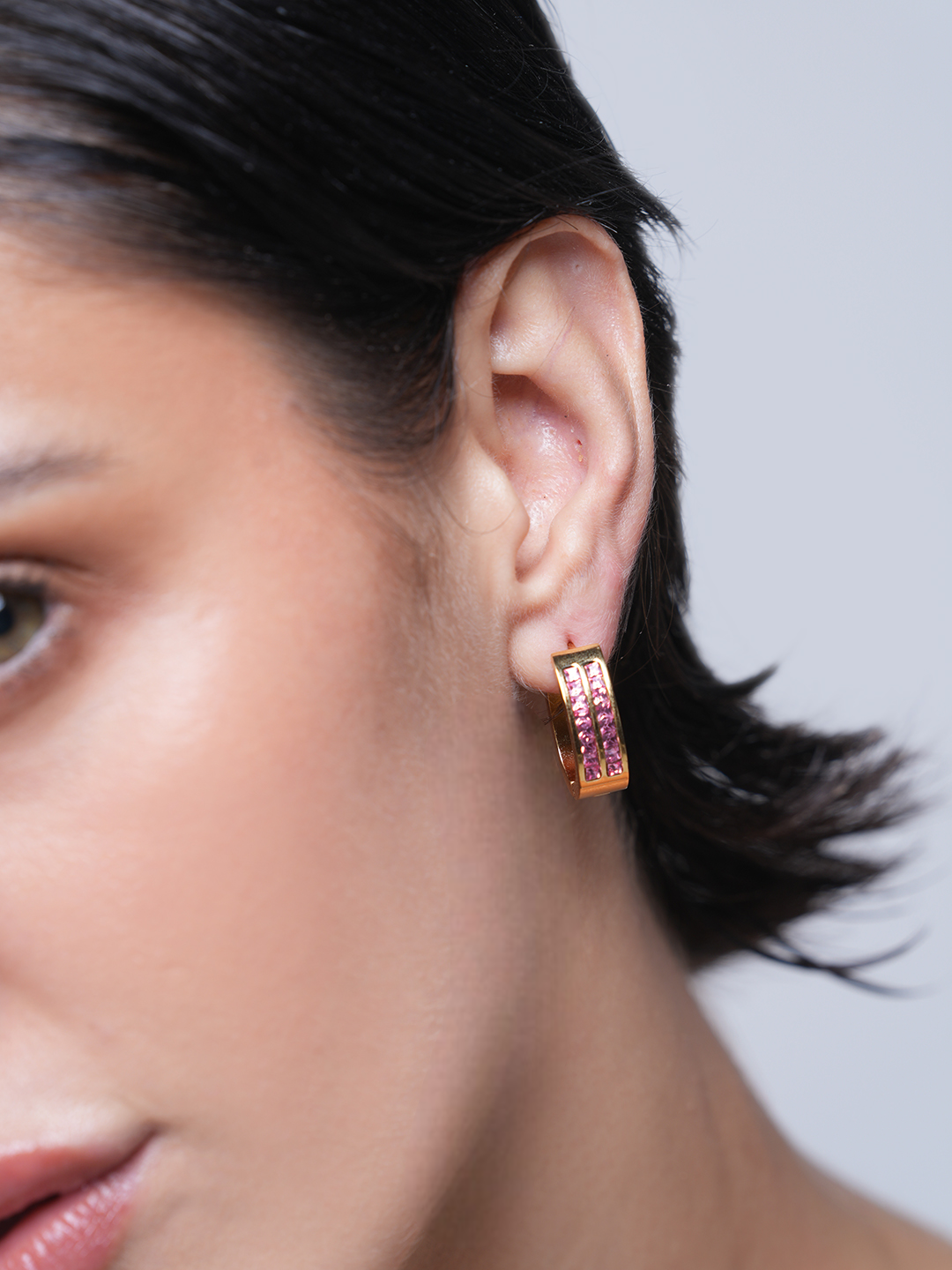 Pink CZ Stone Hoops