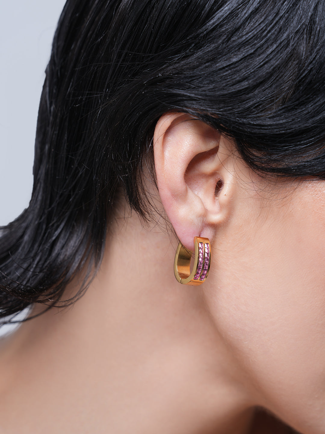 Pink CZ Stone Hoops