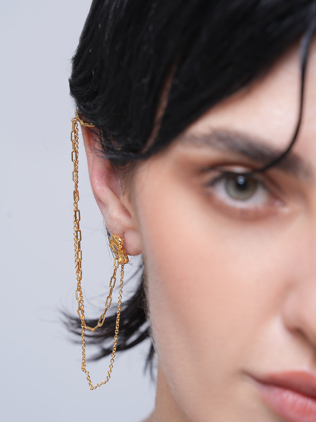 Zircon Stud Double Chain Single Ear Clip