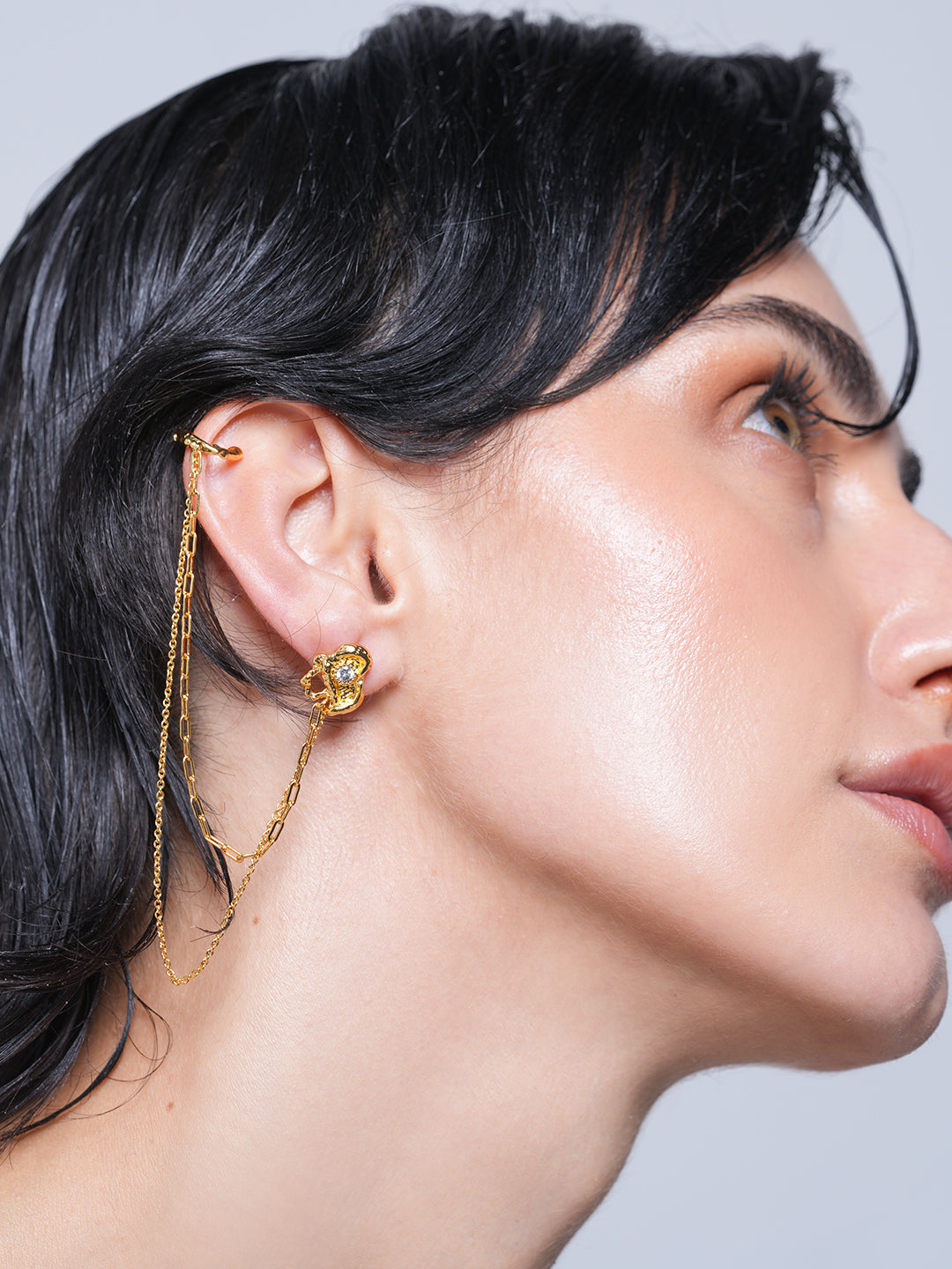 Zircon Stud Double Chain Single Ear Clip