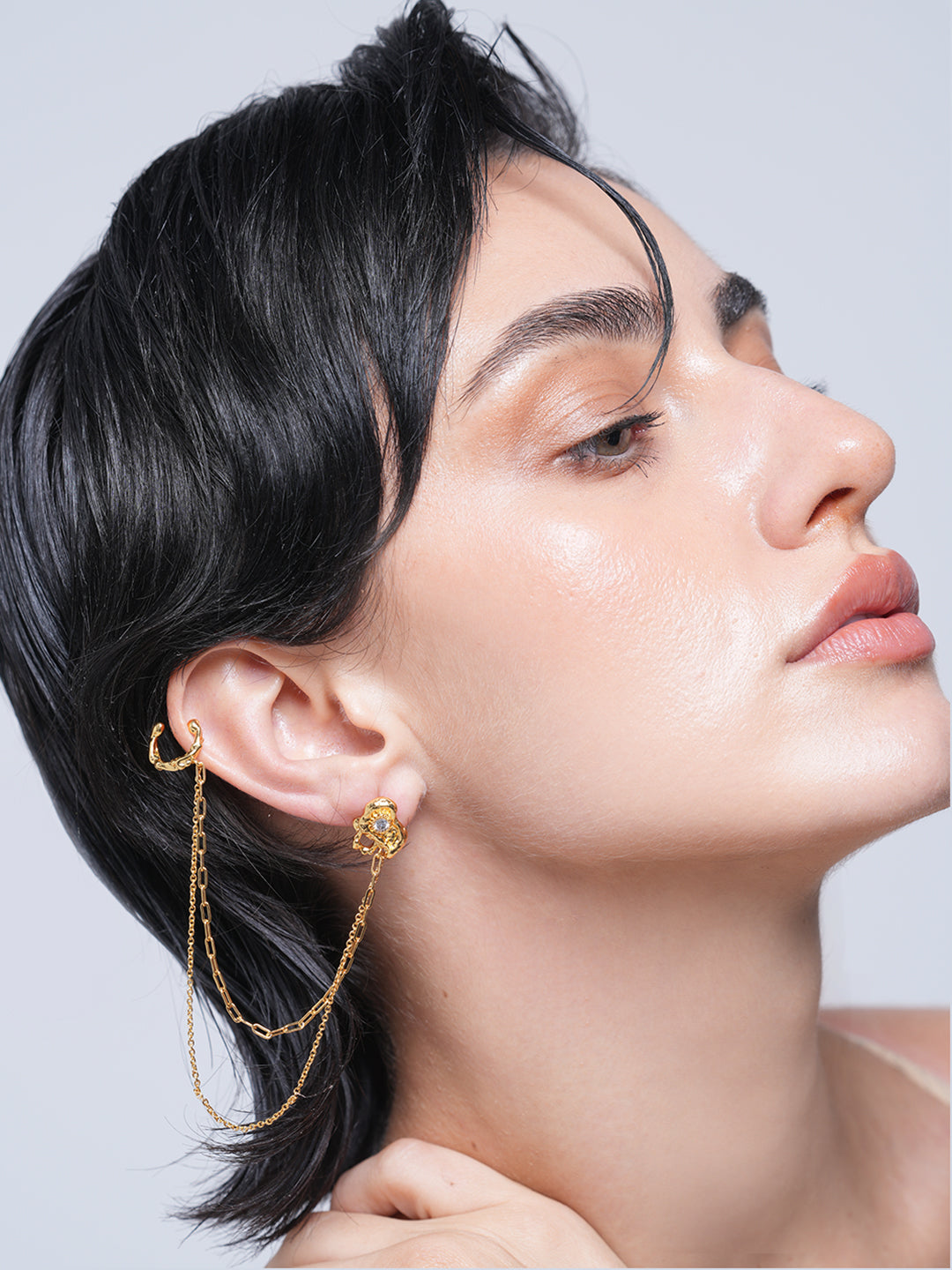 Zircon Stud Double Chain Single Ear Clip