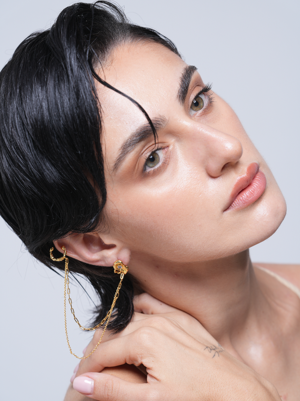 Zircon Stud Double Chain Single Ear Clip