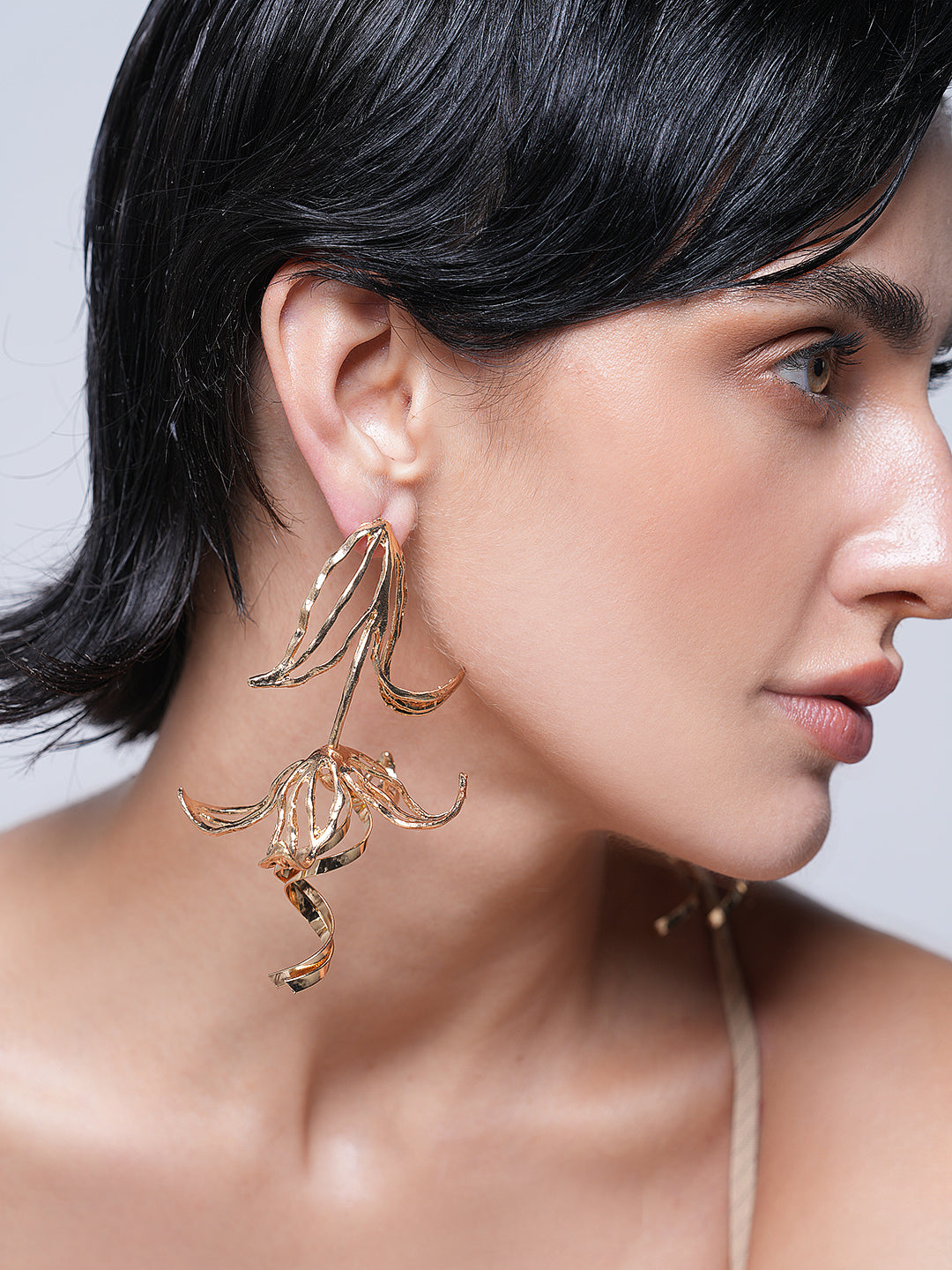 Metal Leaves Flower Earrings