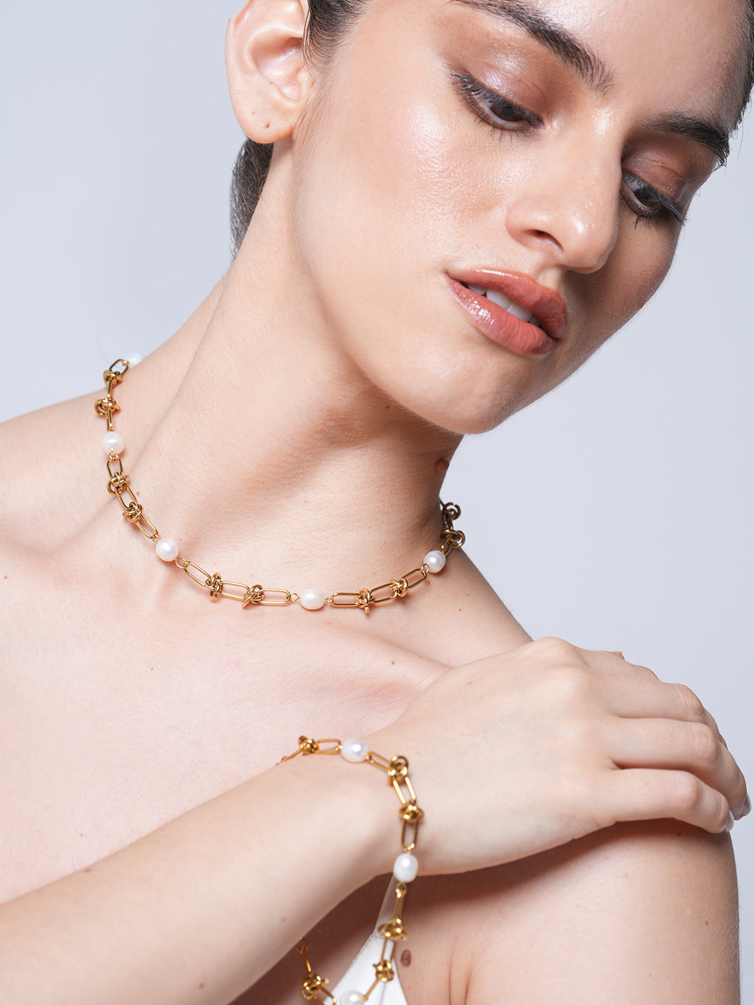 Natural Pearl Stainless Steel Chain with Bracelet