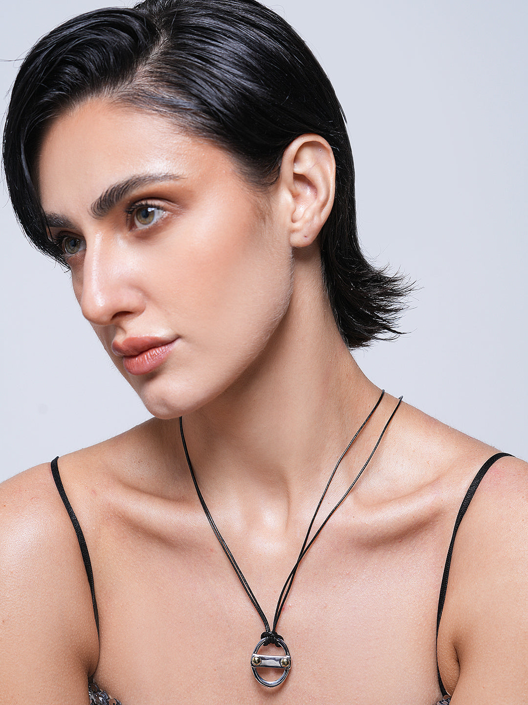Black Necklace with Silver Pendant
