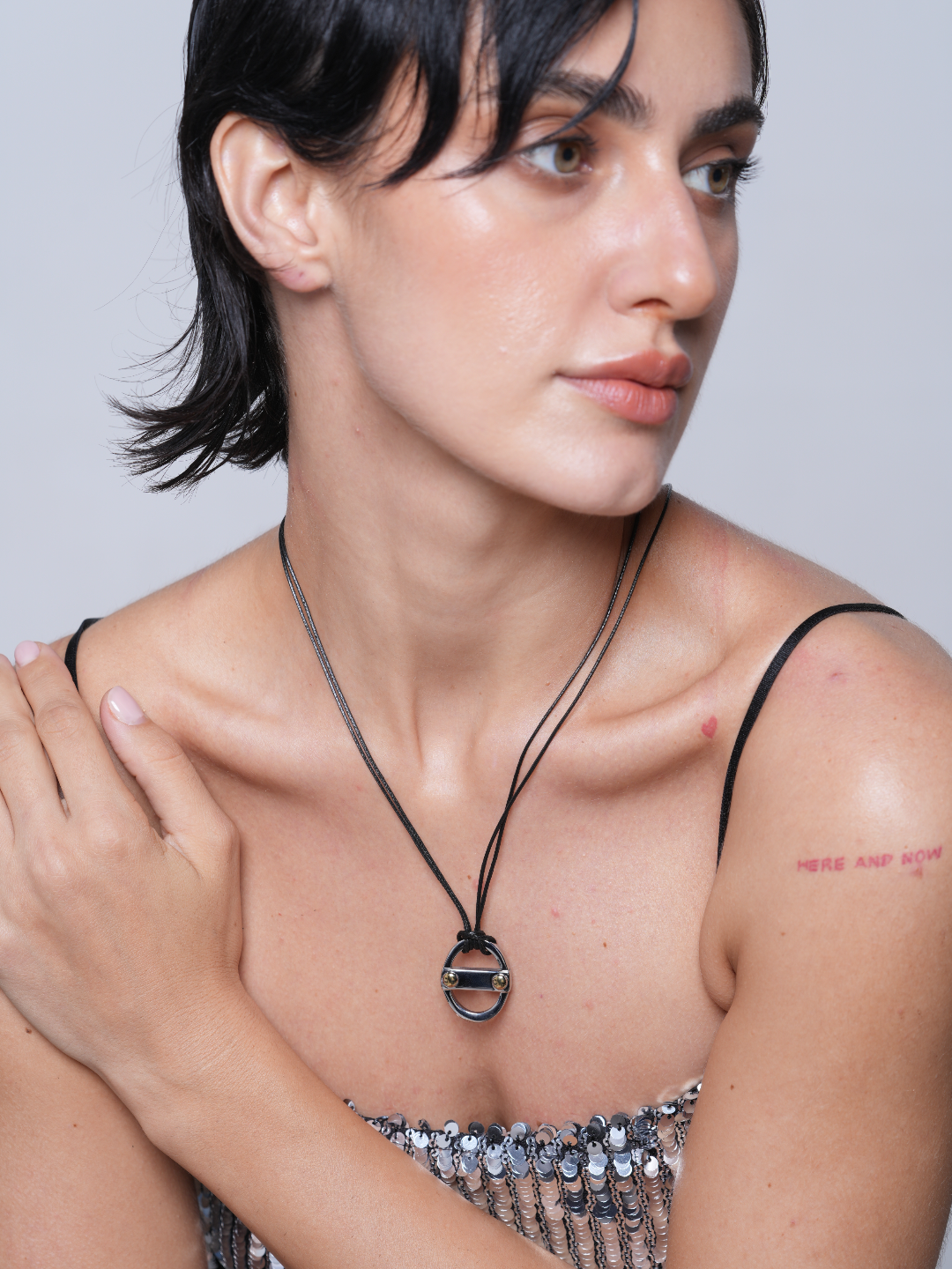 Black Necklace with Silver Pendant