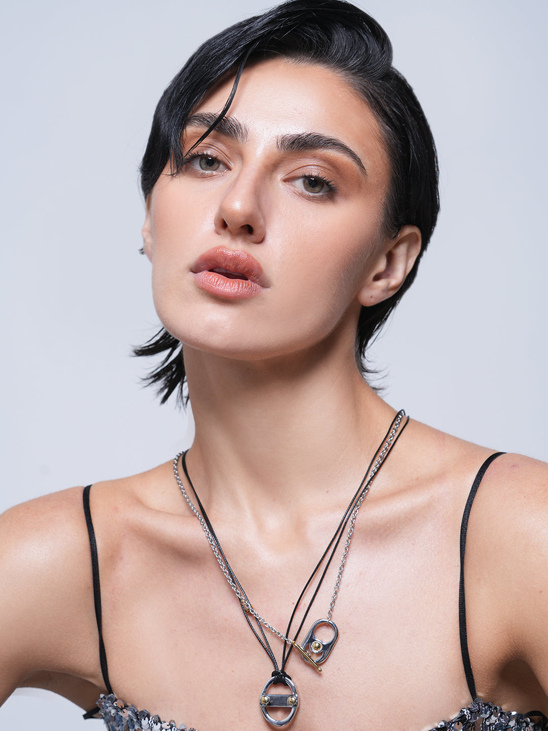 Black Necklace with Silver Pendant