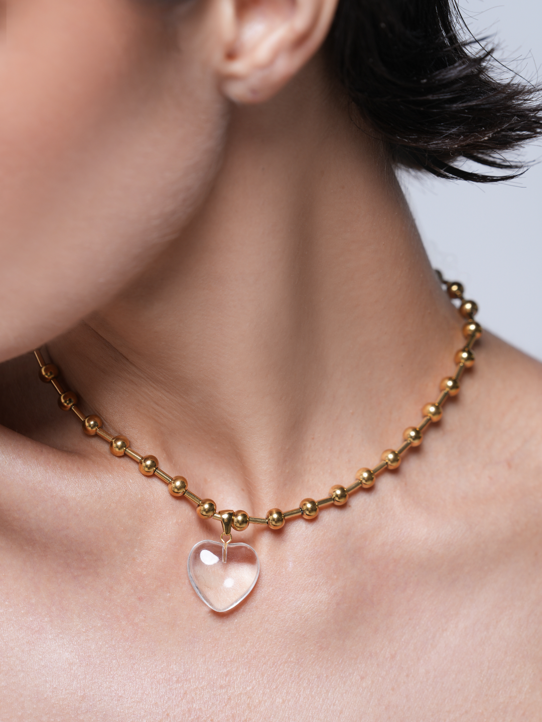 Transparent Glass Heart Pendant Necklace