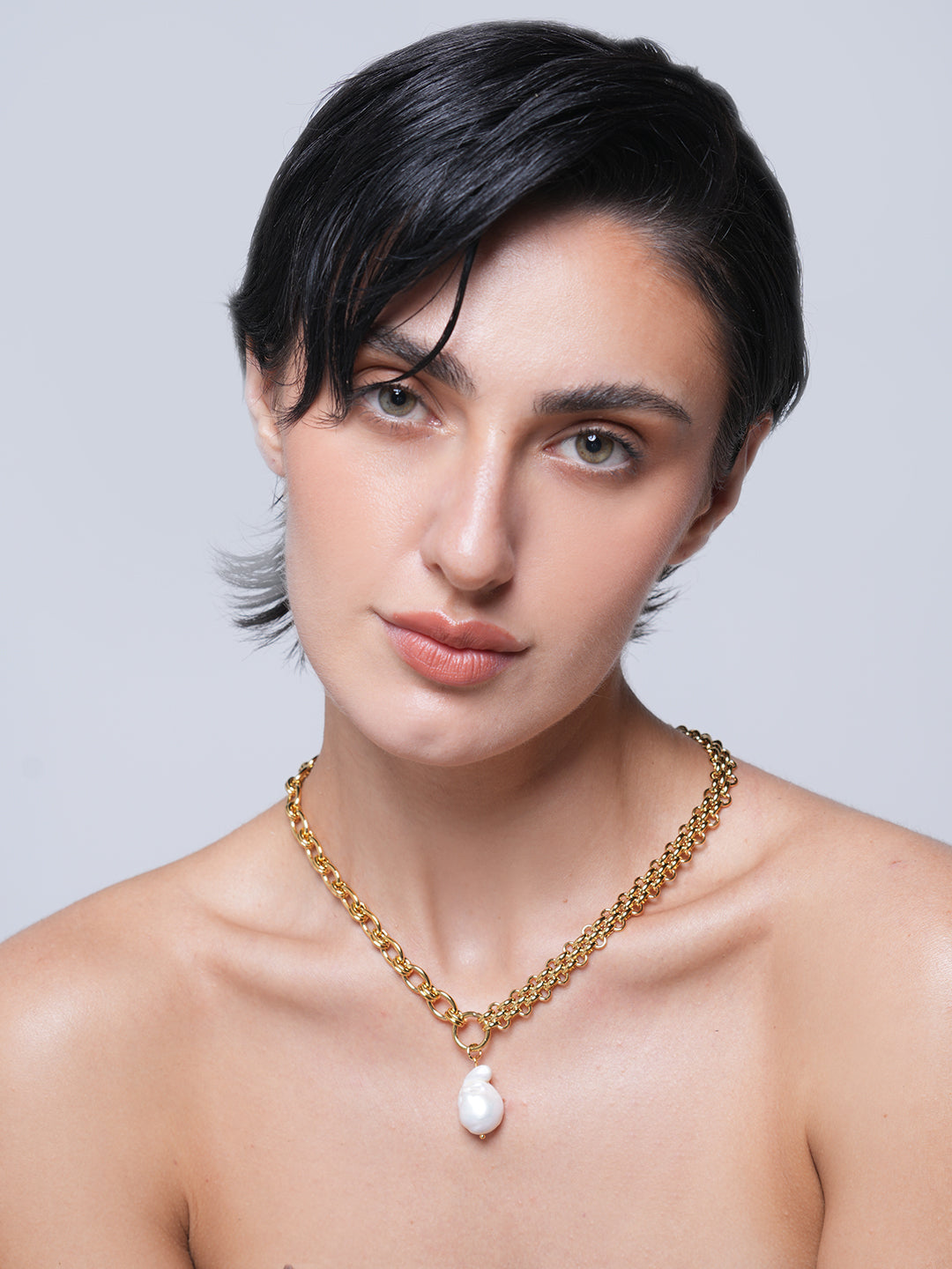 Chunky Chain Pearl Pendant Necklace