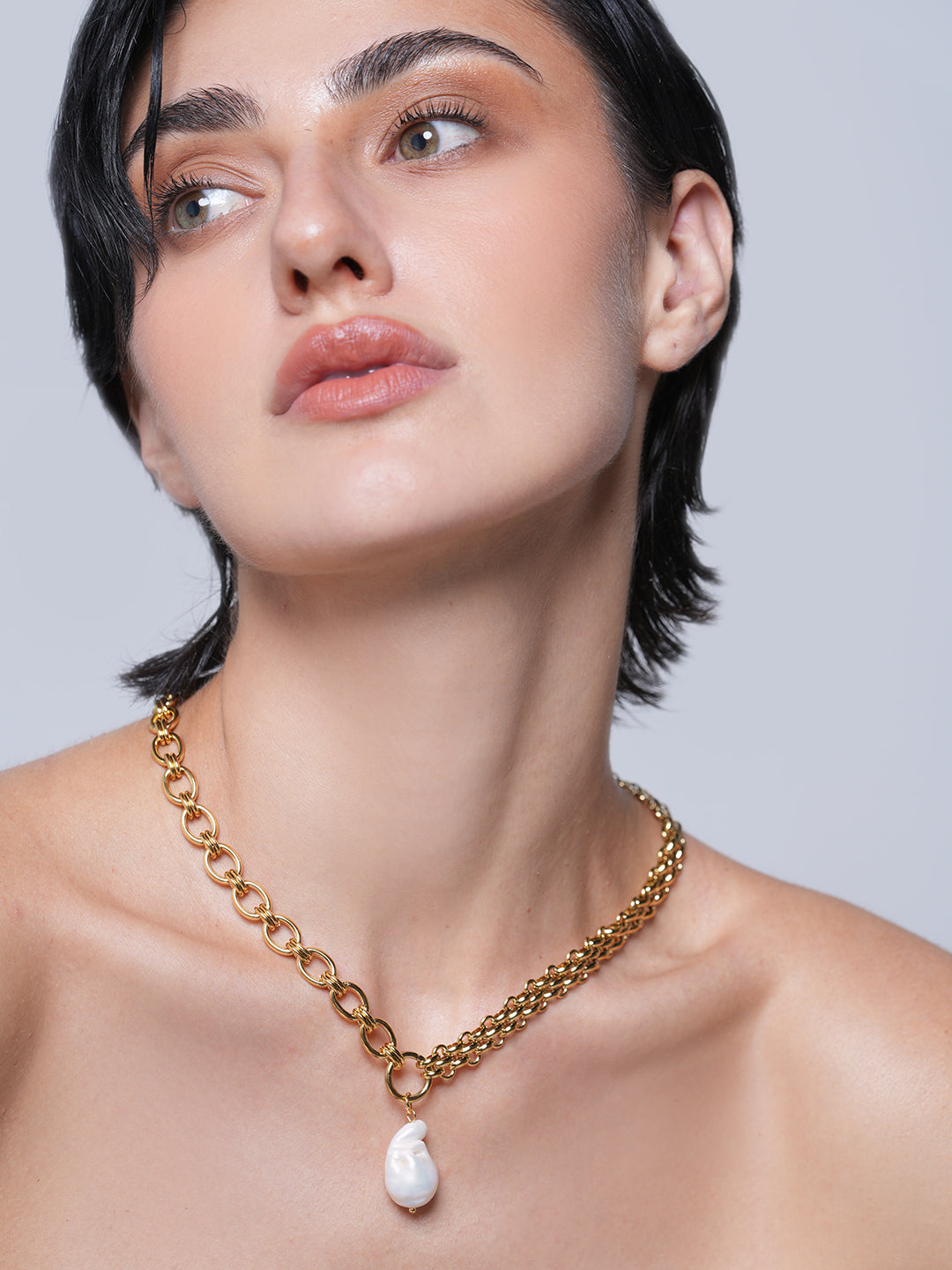 Chunky Chain Pearl Pendant Necklace