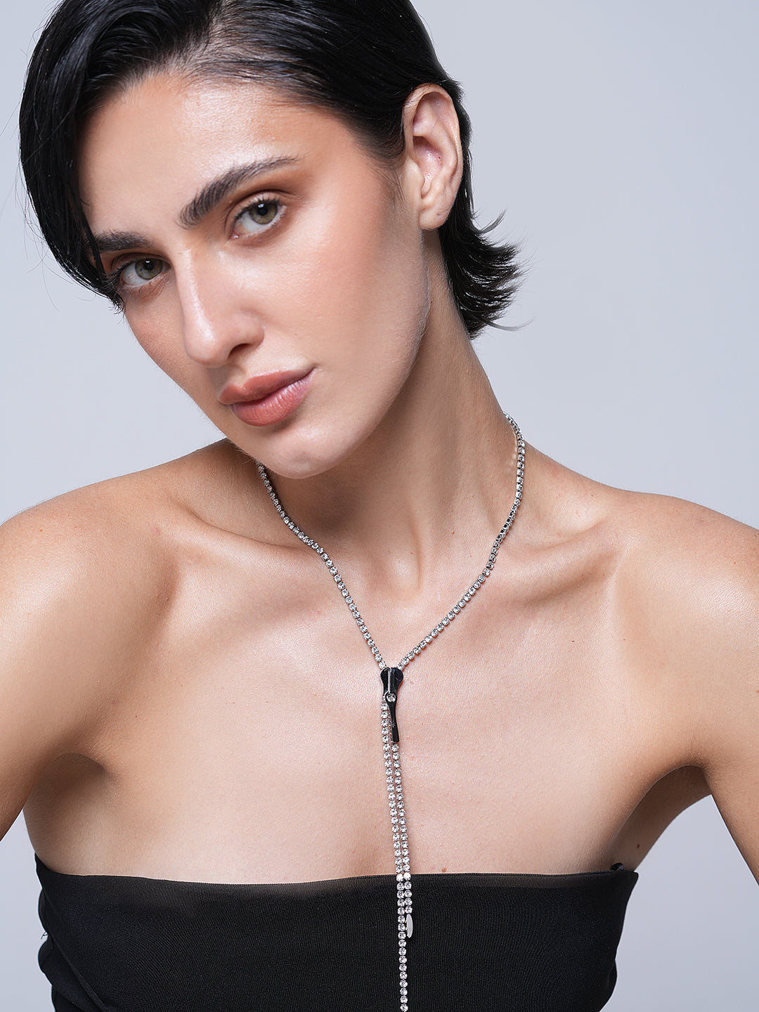 Cubic Zirconia Zip Chain Necklace
