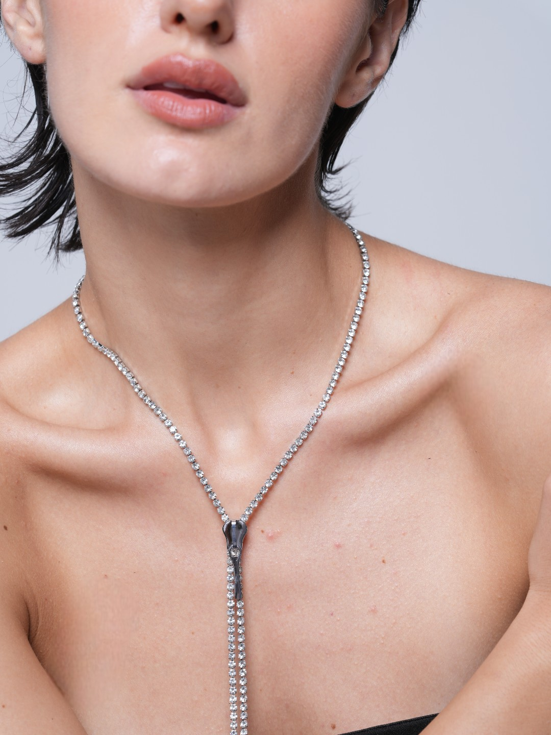 Cubic Zirconia Zip Chain Necklace