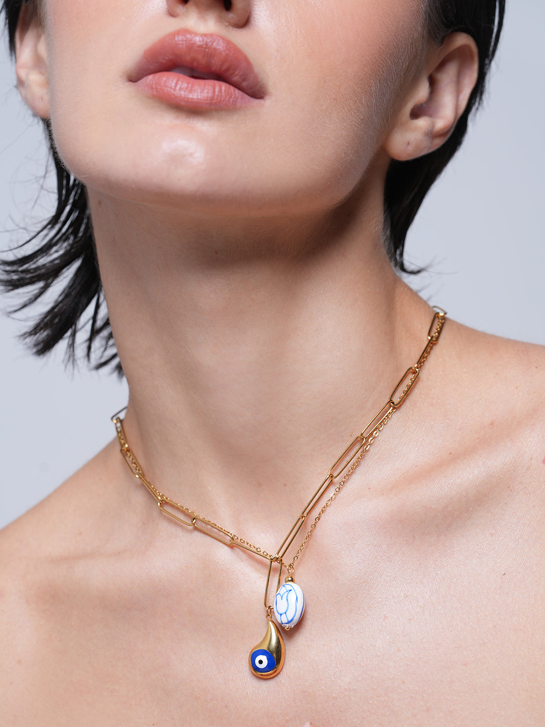 Statement Layered Blue White Flower Ceramic Necklace