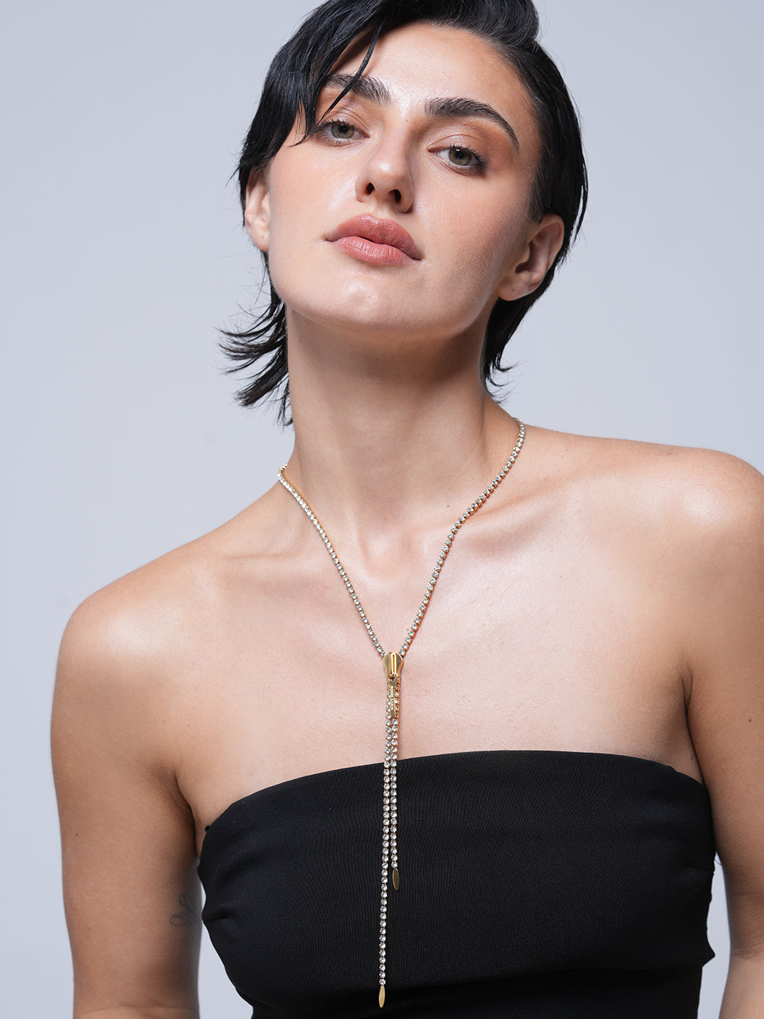 Cubic Zirconia Zip Chain Necklace