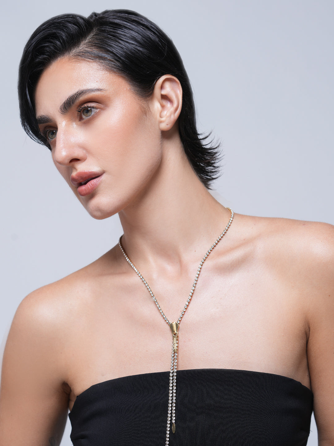 Cubic Zirconia Zip Chain Necklace