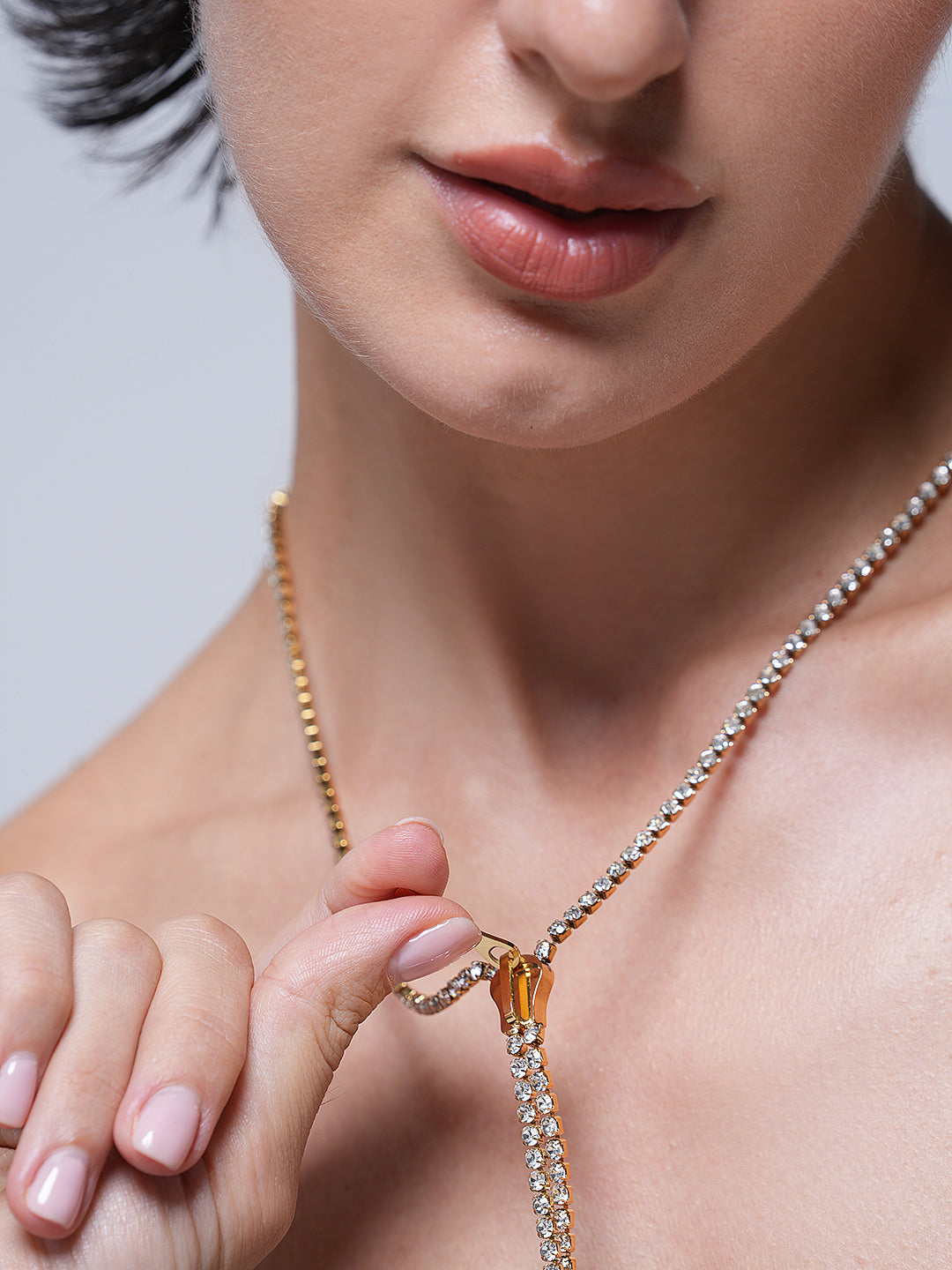Cubic Zirconia Zip Chain Necklace