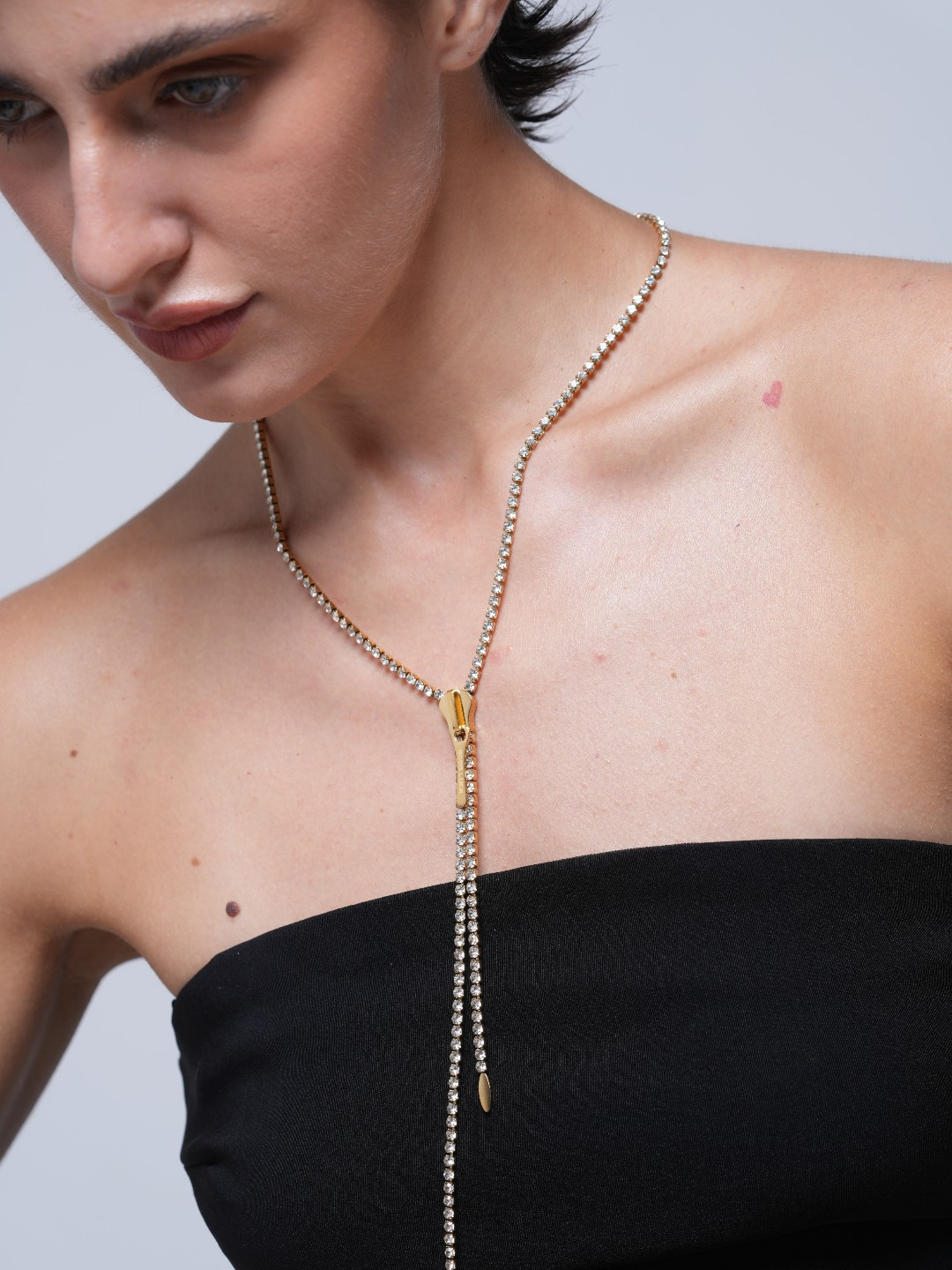 Cubic Zirconia Zip Chain Necklace